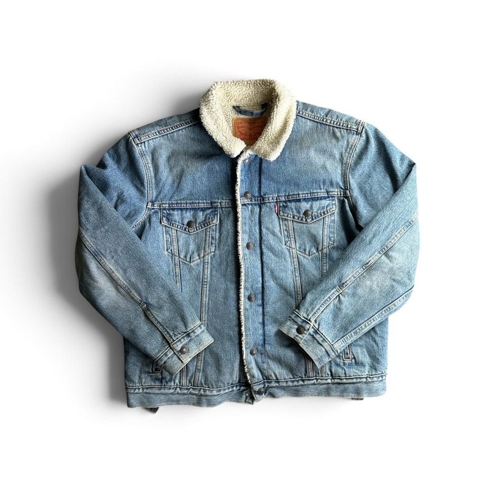 Levi Strauss & Co. Levis Sherpa Trucker Jacket Blue Demin Casual Men's Size L